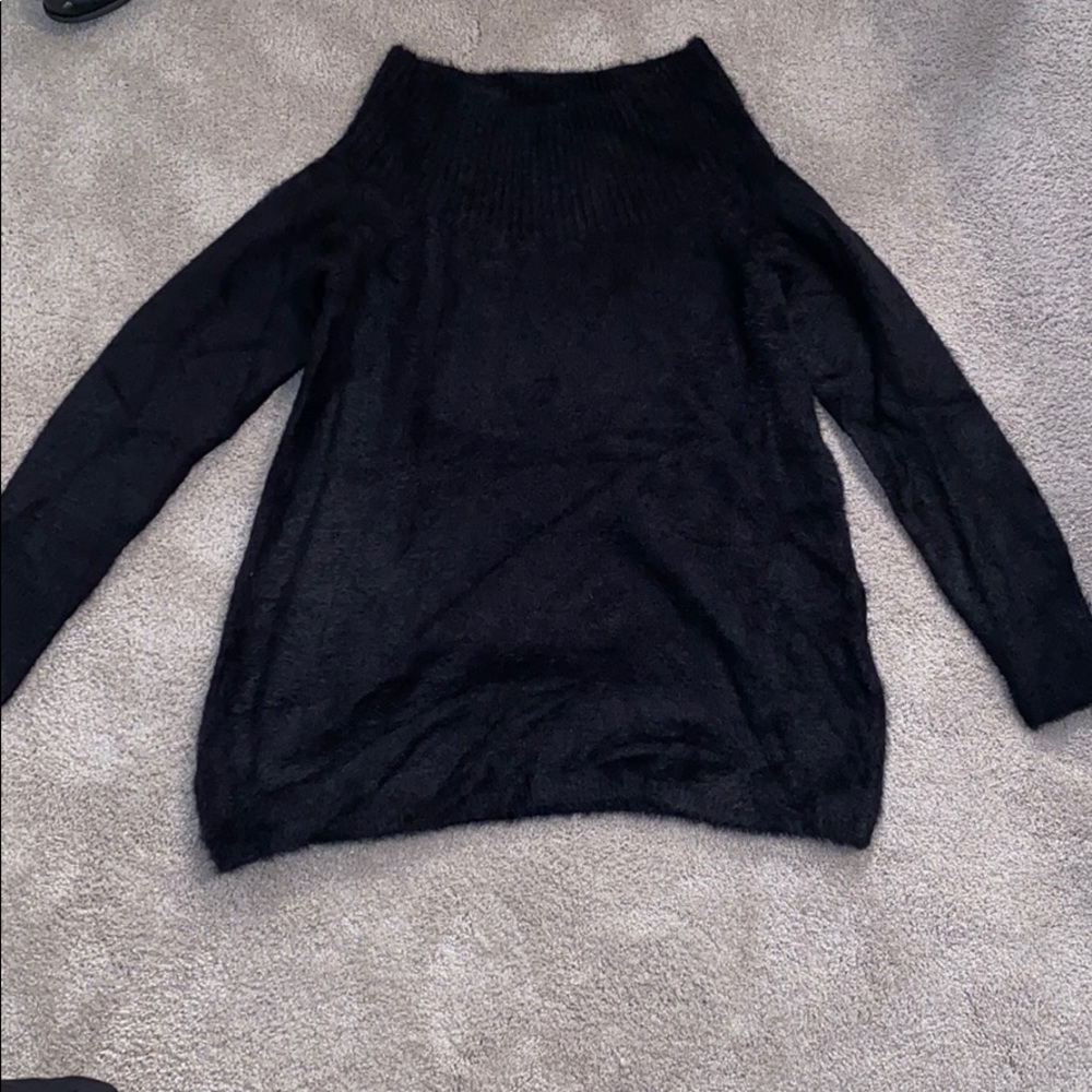 Fuzzy Black Off the Shoulder LOFT Sweater